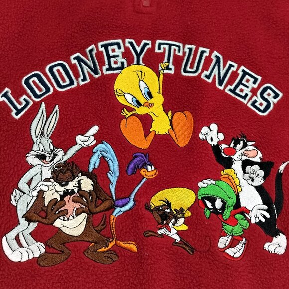 Vtg WARNER BROS Studio Store Looney Tunes 1/4 Zip Fleece Sweatshirt Pullover S - Picture 2 of 6